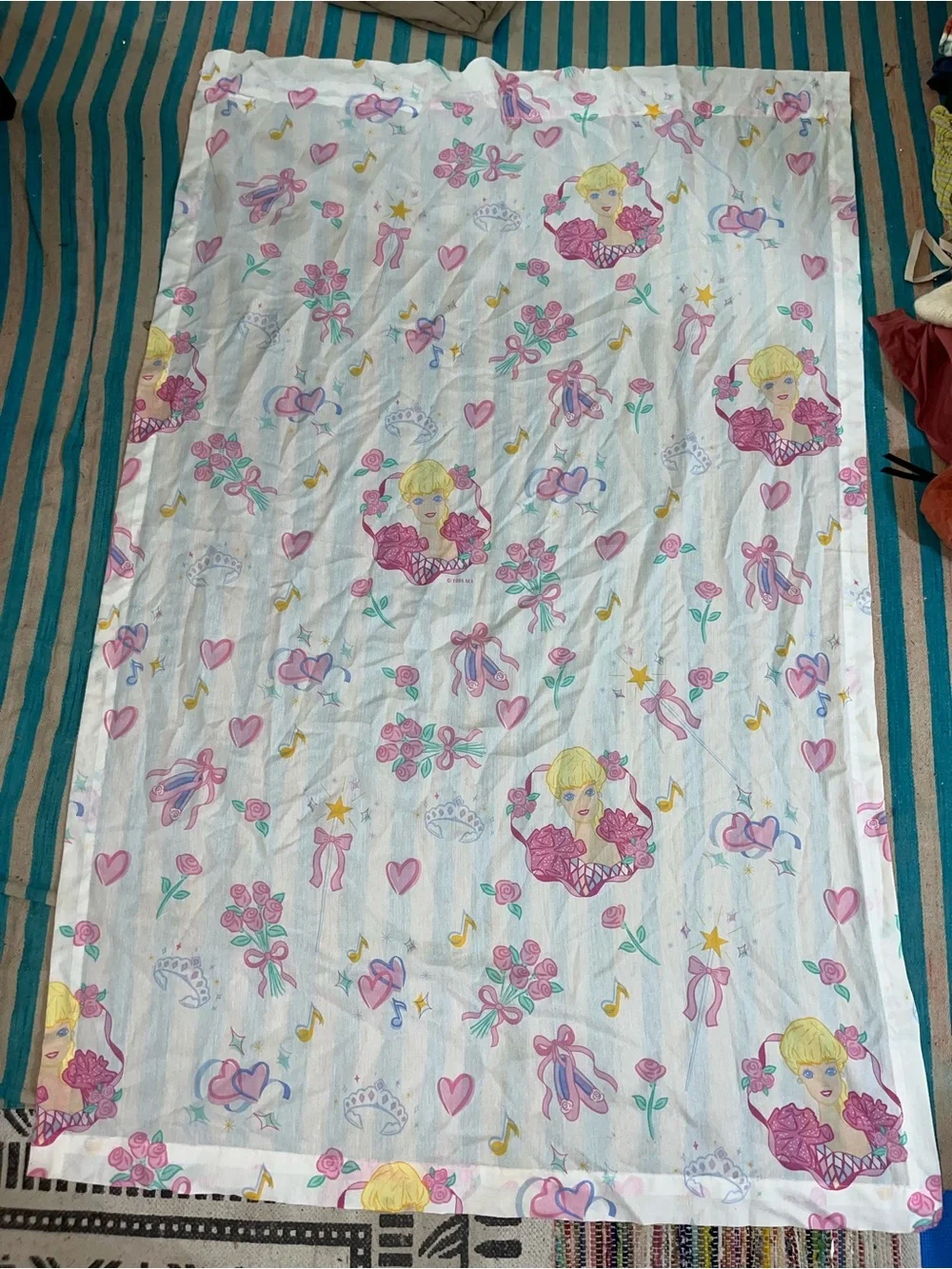 1995 Barbie Cinderella Flat Sheet Made in USA Vintage Doll Print Cotton Blend